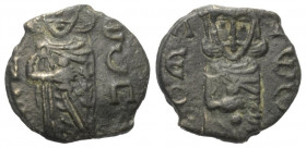 Constantinus V. (741 - 775 n. Chr.) und Leo IV.

 Follis (Kupfer). 751 - 775 n. Chr. Syrakus.
Vs: KONS - DESP. Gekrönte Büste des Constantinus V. m...