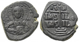 Anonyme Prägungen. Zeit des Romanus III. (1028 - 1034 n. Chr.).

 Follis (40 Nummi). Constantinopolis.
Vs: Büste des Christus mit Nimbus und Evange...