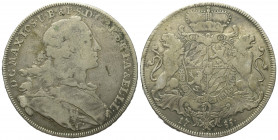 Bayern. Kurfürstentum (1623 - 1806). Maximilian III. Joseph (1745 - 1777).

 Wappentaler (Silber). 1755. München.
Vs: Geharnischte Büste mit Perück...