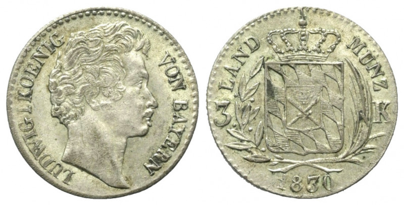 Bayern. Königreich (1806 - 1918). Ludwig I. (1825 - 1848).

 3 Kreuzer (Silber...