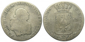 Preußen - Königreich (1701 - 1871). Friedrich Wilhelm II. (1786 - 1797).

 1/3 Taler (Silber). 1789 E. Königsberg.
29 mm. 7,86 g. 

Jäger 22; Old...