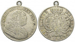 Sachsen - Albertiner (ab 1485). Kurfürstentum (1547 - 1806). Friedrich August II. (1733 - 1763).

 2/3 Taler (Silber). 1763 FWoF. Dresden.
Vs: Brus...