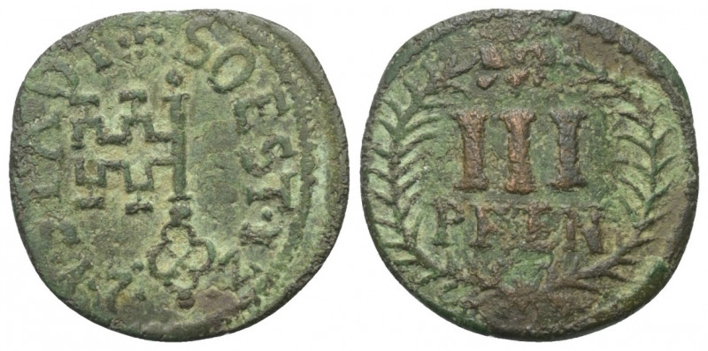 Soest - Stadt.

 3 Pfennig (Kupfer). 1721.
20 mm. 2,17 g. 

Weing 551.
 Ol...