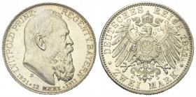 Kaiserreich. Bayern. Prinzregent Luitpold (1886 - 1912).

 2 Mark (Silber). 1911 D. München.
Vs: Kopf rechts.
Rs: Großer Reichsadler.

28 mm. 11...