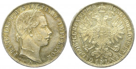 Kaisertum Österreich (1804 - 1918). Franz Joseph I. (1848 - 1916).

 1 Florin (Silber). 1860 A. Wien.
29 mm. 12,35 g. 

KM 2219.
 Leichte, irisi...