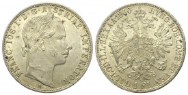 Kaisertum Österreich (1804 - 1918). Franz Joseph I. (1848 - 1916).

 1 Florin (Silber). 1860 A. Wien.
29 mm. 12,30 g. 

KM 2219.
 Vorzüglich - f...