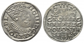 Polen. Königreich. Sigismund III. Wasa (1587 - 1632).

 Dreigröscher (Silber). 1590. Posen (Poznan).
Vs: Gekrönter Kopf mit Harnisch- und Mühlstein...