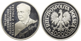 Polen. Republik (seit 1990).

 100000 Zloty (Silber). 1992.
Wojciech Korfanty.

Mit Kapsel 32 mm; 16,27gr. Eingekapselte polierte Platte.

Nur ...