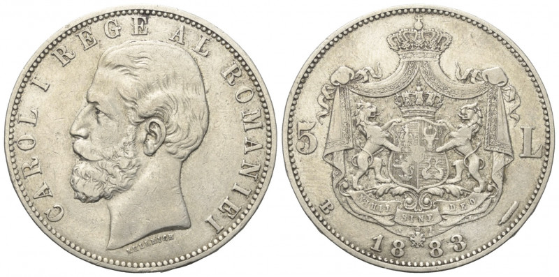 Rumänien. Karl I. (1881 - 1914).

 5 Lei. 1883 B. Bukarest.
Vs: Kopf links.
...