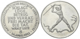 Deutschland.

 Marke (Aluminium). 1932.
Propagandamarke der NSDAP. WÄHLT LISTE 10. 24. April 1932.

33 mm. 2,94 g. 
 Leichte Kratzer, vorzüglich...