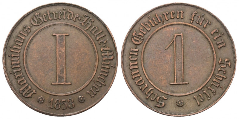 Deutschland.

 Marke (Kupfer). 1853.
Schrannen-Gebührenmarke zu 1 (Schäffel G...