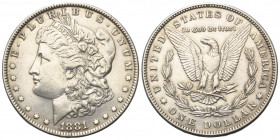 Nordamerika. USA.

 1 Dollar (Silber). 1881. Philadelphia.
Morgandollar.

Vs: Kopf der Liberty links.
Rs: Adler mit Pfeilbündel und Zweig in den...