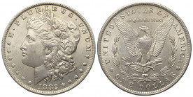 Nordamerika. USA.

 1 Dollar (Silber). 1882 O. New Orleans.
Morgandollar.

Vs: Kopf der Liberty links.
Rs: Adler mit Pfeilbündel und Zweig in de...