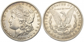 Nordamerika. USA.

 1 Dollar (Silber). 1884 O. New Orleans.
Morgandollar.

Vs: Kopf der Liberty links.
Rs: Adler mit Pfeilbündel und Zweig in de...