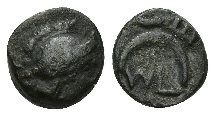 Greek Troas, Sigeion, c. 4th-3rd centuries BC. Æ (8.6mm, 1.2g). Helmeted head of...