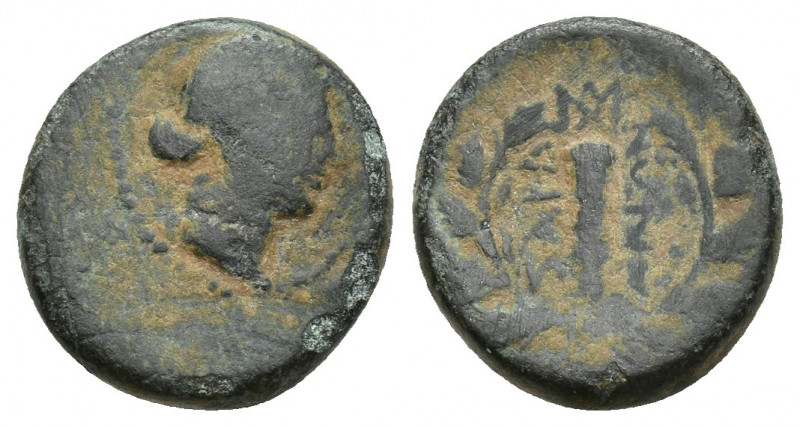 Lydia, Sardes, 2nd-1st century BC. Æ (14mm, 3.1g). Laureate head of Apollo r. R/...
