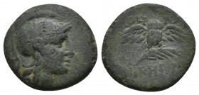 MYSIA. Pergamon. Ae (Circa 200-133 BC). 2.6g 16.5mm Obv: Helmeted head of Athena right, with star on helmet. Rev: AΘHNAΣ / K Σ / NIKHΦOPOY. Owl standi...