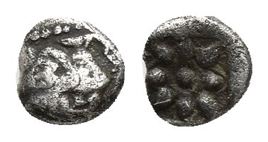 Greek Coins AR 0.1g 4.4mm Obv: Lion ? Facing Rev: Stellate floral pattern within...