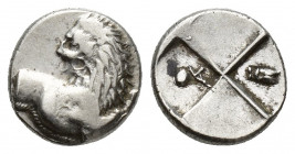 THRACE, Chersonesos. Circa 386-338 BC. AR Hemidrachm (13mm, 2.5 g). Forepart of lion right, head left / Quadripartite incuse square with alternating r...