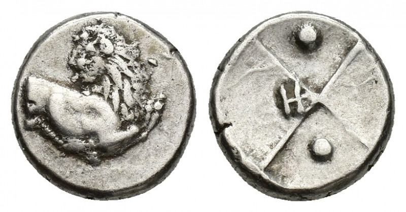 THRACE, Chersonesos. Circa 386-338 BC. AR Hemidrachm. 2.6g 12.4mm Forepart of li...