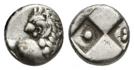 THRACE, Chersonesos. Circa 386-338 BC. AR Hemidrachm (11.1mm, 2.5g). Forepart of lion right, head reverted / Quadripartite incuse square with alternat...