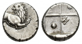 THRACE, Chersonesos. Circa 386-338 BC. AR Hemidrachm. 2.6g 13mm Forepart of lion right, head reverted / Quadripartite incuse square with alternating r...