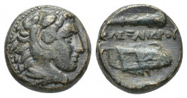 Kingdom of Macedon. Alexander III. 336-323 BC. Ae 6.9g 16.1mm Macedonian mint. Lifetime issue, struck circa 336-323 BC. Head of Herakles right, wearin...