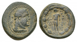 Lydia, Sardes. 2nd-1st century B.C. AE (16.5 mm, 5.8 g). Head of youthful Herakles right, wearing lion's skin around neck / ΣAPΔIANΩN, Apollo standing...
