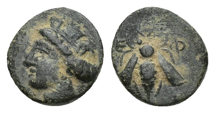 IONIA. Ephesos. Ae (Circa 305-288 BC). 1.3g 10.2mm Obv: Head of Tyche left, wear...