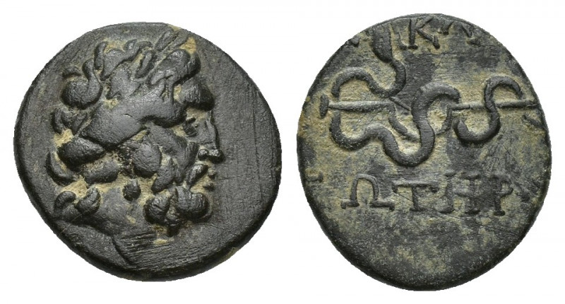 Mysia, Pergamon. Civic Issue. 200-113 B.C. AE 2.4g 15.1mm Laureate head of Ascle...