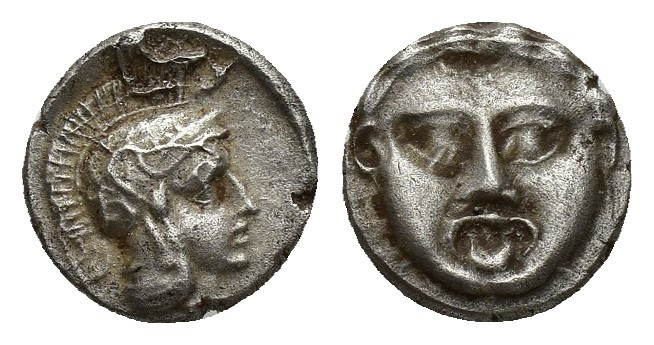 Pisidia, Selge, Obol, 0.9gr, 9.7mm. 350-300 BC Obverse: facing gorgoneion Revers...