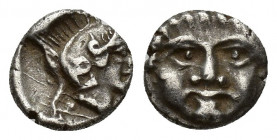 Pisidia, Selge, Obol, 1gr, 9.5mm. 350-300 BC Obverse: facing gorgoneion Reverse: head of Athena in corynthian helmet right