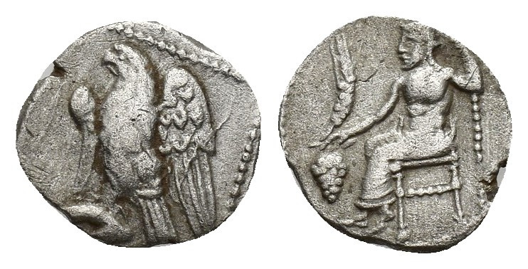 CILICIA. Uncertain. Obol (4th century BC). 0.8g 10.9mm Obv: Baaltars seated left...