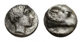 CARIA, Kasolaba(?). Circa 450-400 BC. AR Hemiobol (5.7mm, 0.3 g).Head of ram right / Head of young male right.