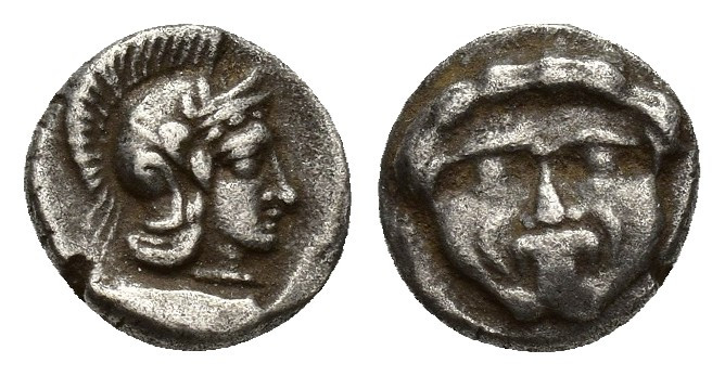 Pisidia, Selge, Obol, 1.2gr, 9.7mm. 350-300 BC Obverse: facing gorgoneion Revers...