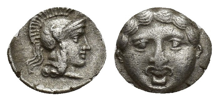 Pisidia, Selge, Obol, 0.6gr, 9mm. 350-300 BC Obverse: facing gorgoneion Reverse:...