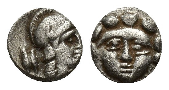 Pisidia, Selge, Obol, 0.4gr, 8.3mm. 350-300 BC Obverse: facing gorgoneion Revers...
