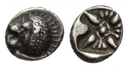 Miletos AR Obol, c. 525-475 BC Miletos, Ionia. AR Obol 8.1mm. 0.6 g. c. 525-475 BC. Obv. Forepart of lion left. Rev. Stellate pattern in incuse square...