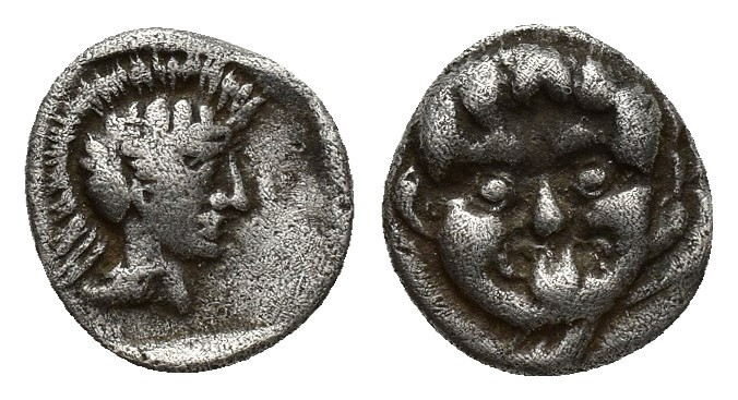 Pisidia, Selge, Obol, 1.1gr, 10.1mm. 350-300 BC Obverse: facing gorgoneion Rever...