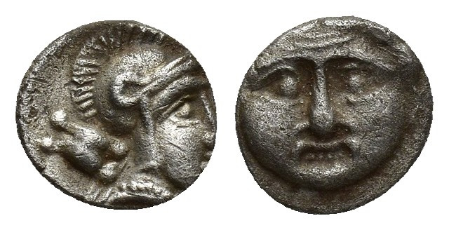 Pisidia, Selge, Obol, 0.8gr, 9.6mm. 350-300 BC Obverse: facing gorgoneion Revers...