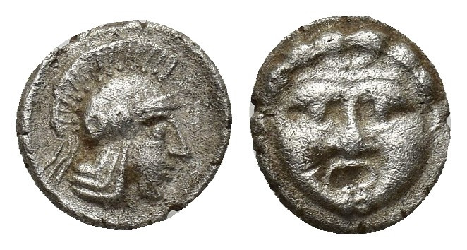 Pisidia, Selge, Obol, 0.9gr, 9.6mm. 350-300 BC Obverse: facing gorgoneion Revers...
