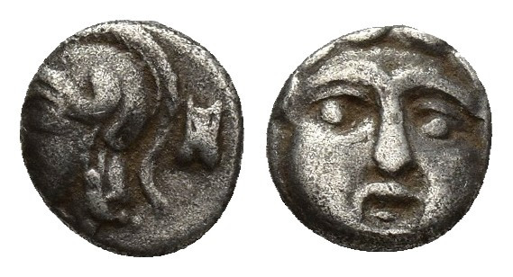 Pisidia. Selge circa 350-300 BC. Obol AR 8.7mm., 0,7g. Facing gorgoneion with pr...