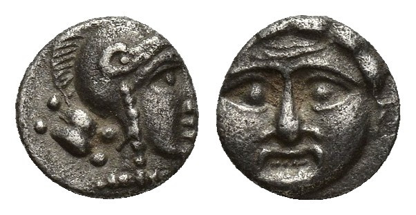 Pisidia, Selge, Obol, 0.7gr, 8.8mm. 350-300 BC Obverse: facing gorgoneion Revers...