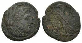 Ptolemaic Kings of Egypt, Ptolemy II Philadelphos (281-246 BC). Æ Tritartemorion (23.5mm, 6.8g). Alexandria. Head of Herakles r., wearing lion skin. R...