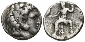Macedonia, Alexander III The Great, 336-323 BC; tetradrachm, 16.7g 25mm. Obv: Head of Herakles r., wearing lion-skin headdress. Rx: Zeus seated l. hol...