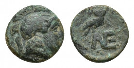 Aeolis, Neonteichos, 3rd-2nd centuries BC. Æ (9.8 mm, 0.8g). Head of Athena r., wearing crested Attic helmet decorated with griffin. R/ Owl standing r...