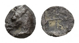 Aeolis. Kyme 480-450 BC. Hemitetartemorion AR 5.6mm., 0,1g. Horse's head left / Quadripartite inches square.
