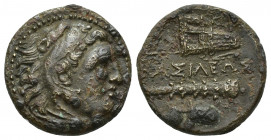 Kingdom of Macedon. Alexander III ‘The Great’ Æ19. 5.7g 19.3mm Uncertain Western Asia Minor mint, circa 323-310 BC. Head of Herakles right, wearing li...
