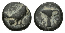 Aeolis. Kyme circa 320-250 BC. Bronze Æ 10.6mm., 1,3g. Eagle standing right / One-handled cup, K-Y.