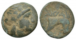 Aiolis, Aigai. 4th-3rd centuries B.C. Æ 18 (16.2 mm, 3.4 g). Laureate head of Apollo right / AIΓAI, head of goat right.